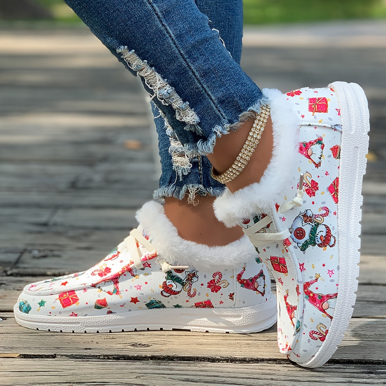 Women's Christmas Snow Boots with Dwarf & Snowflake Cartoon Patterns