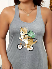  Cat Print Stretch Tank Sleep Dress