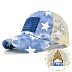 Pentagram Tie Dye Ponytail Baseball Cap Flag Embroidery Sports Hat