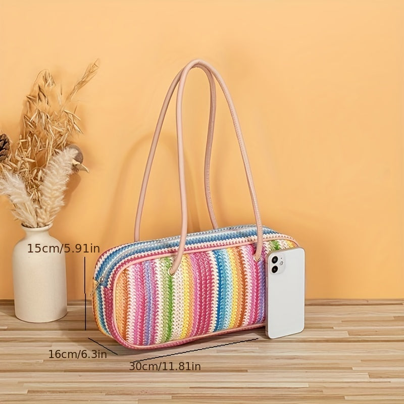 Colorful Straw Woven Shoulder Bag Large Capacity