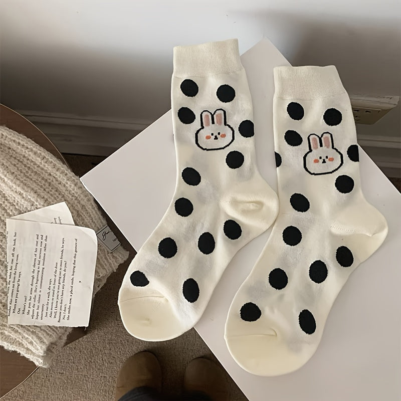 4 Pairs Bunny Print Socks Cute & Comfy Women's Stockings & Hosiery