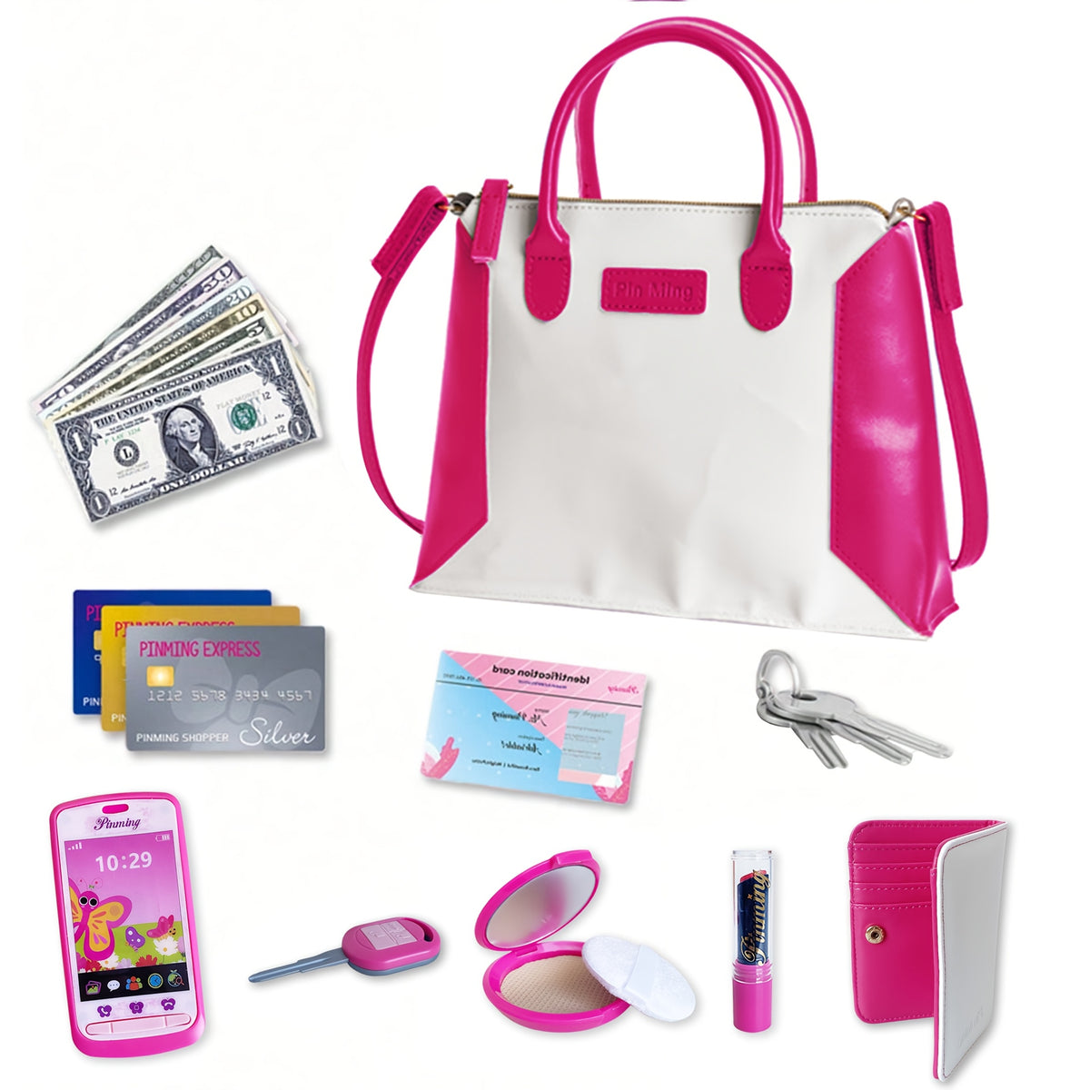 Kids Pretend Play Wallet Handbag Keychain Phone Toy Set