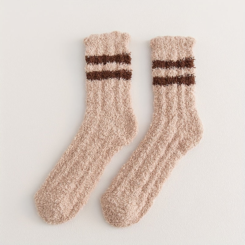 5 Pairs Striped Fuzzy Socks Comfy & Warm Women's Stockings