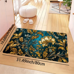 Retro Golden Leaf Print Rug Washable Floor Mat