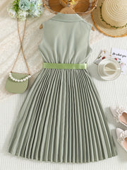 Girls' Sleeveless Pleated Dress For Party Going Out