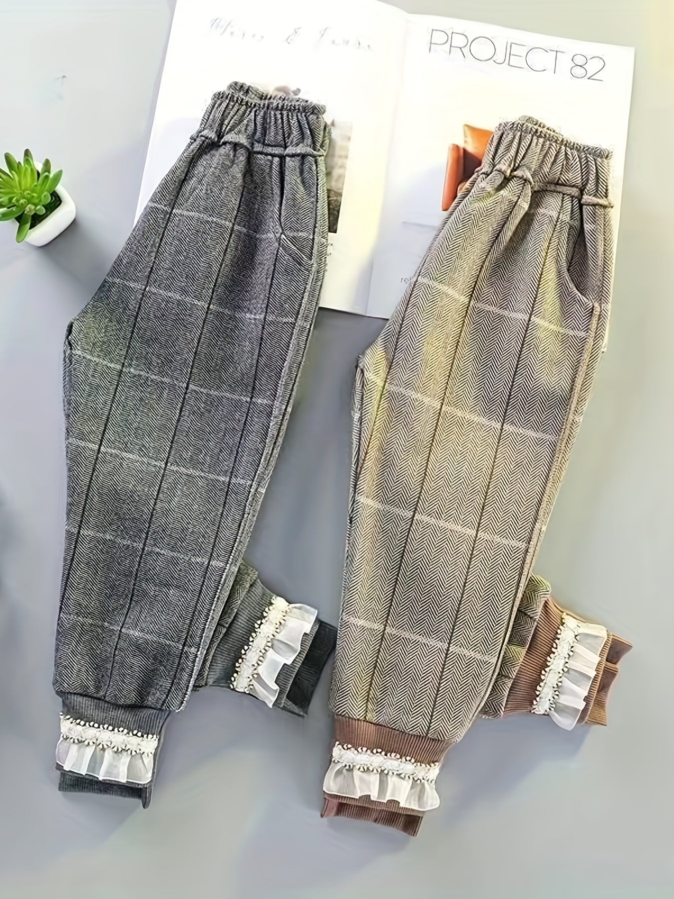 Girls' Plaid Active Jogger Pants Trousers With Pockets