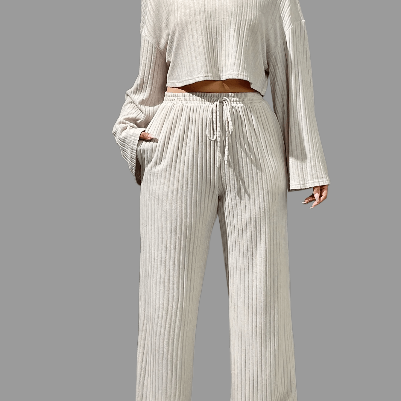  Ribbed Crop Top & Tie Front Pants Set