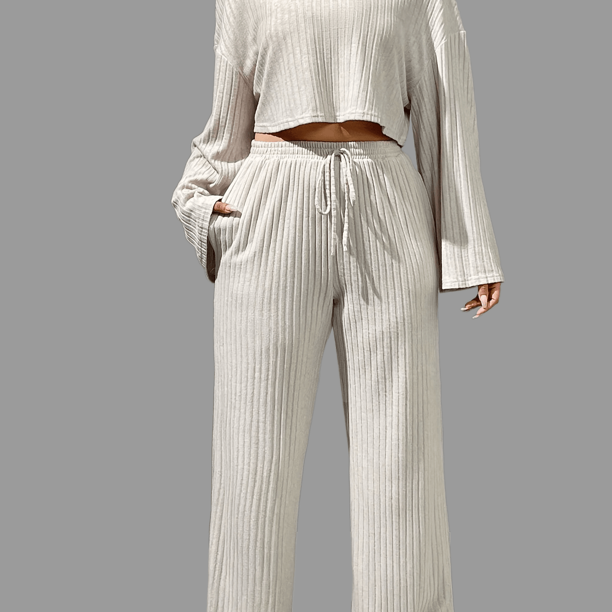  Ribbed Crop Top & Tie Front Pants Set