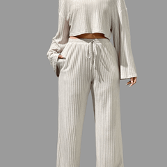  Ribbed Crop Top & Tie Front Pants Set