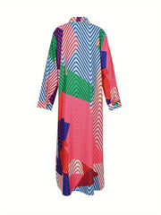  Casual Dress Women's Plus Colorblock Chevron Maxi Dress