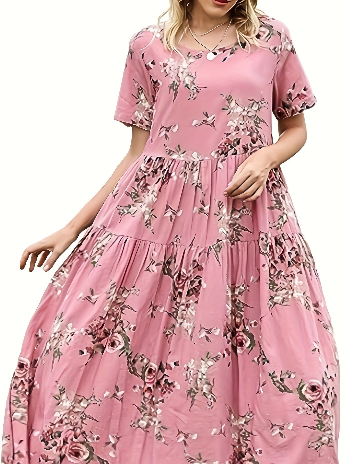  Floral Print Short Sleeve Maxi Dress