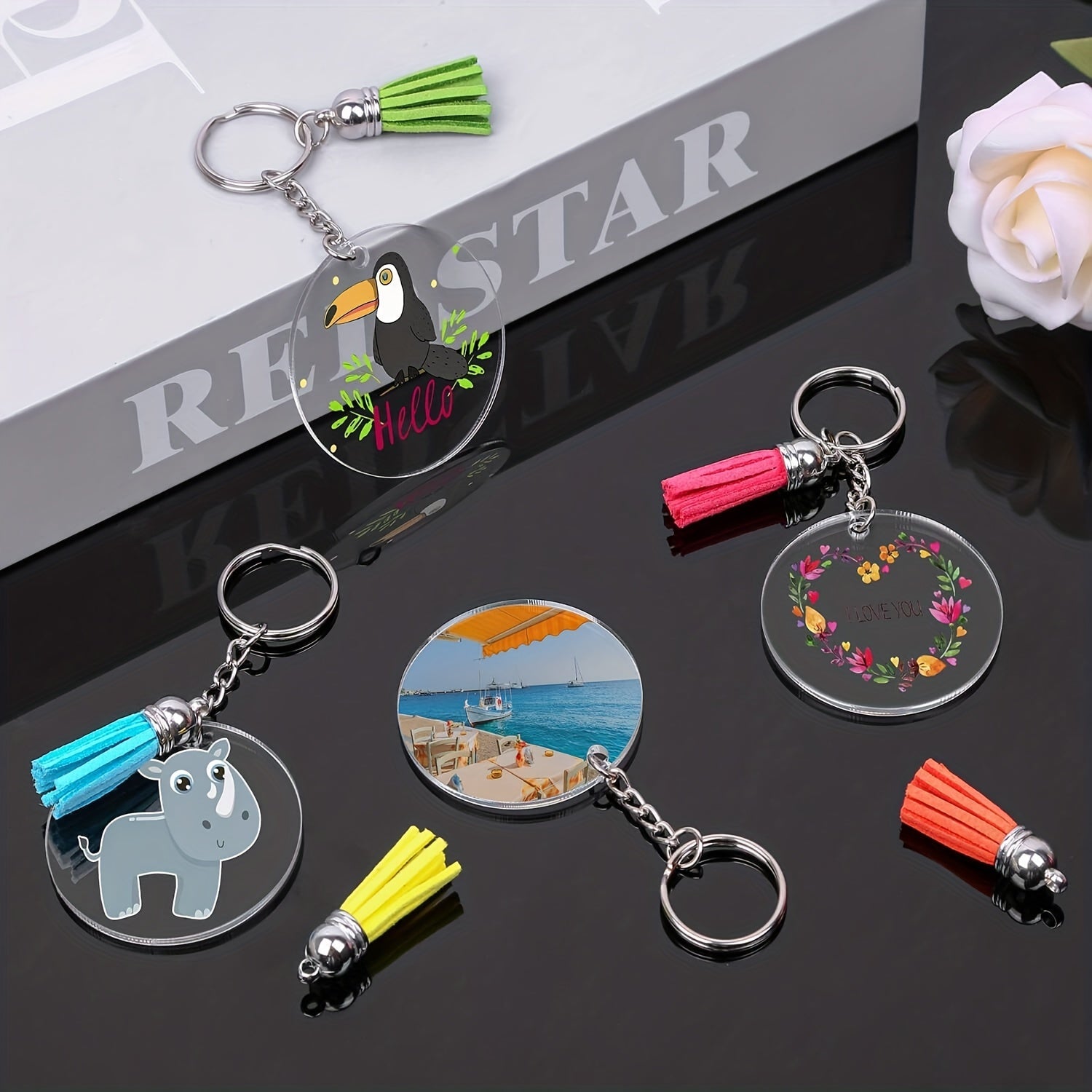 Acrylic Keychain Blanks Set with Hardware Supplies