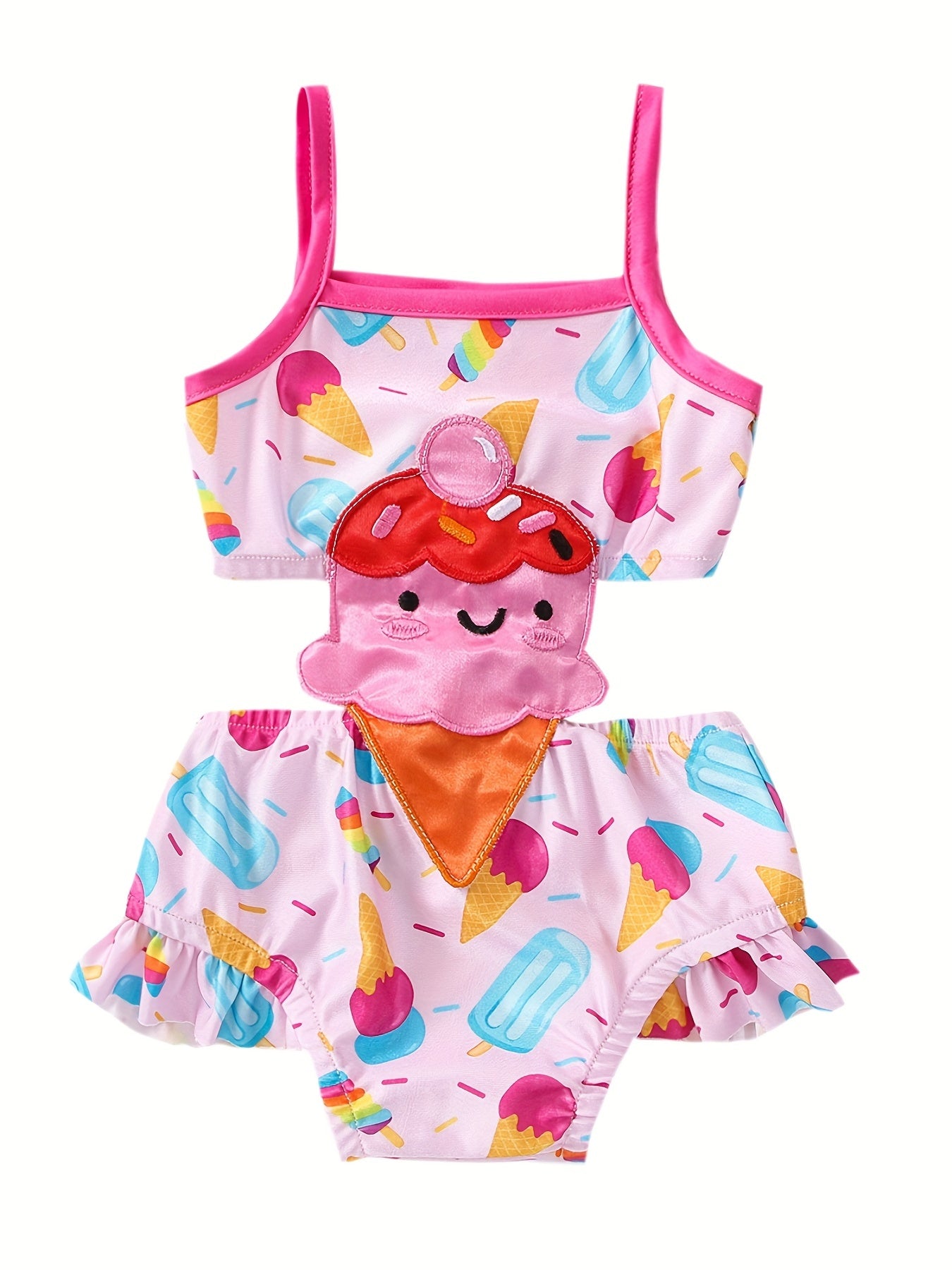 Ice Cream Cartoon Print Camisole Swimsuit Girls Tankinis