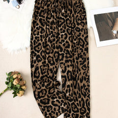  Leopard Print High Rise Wide Leg Pants