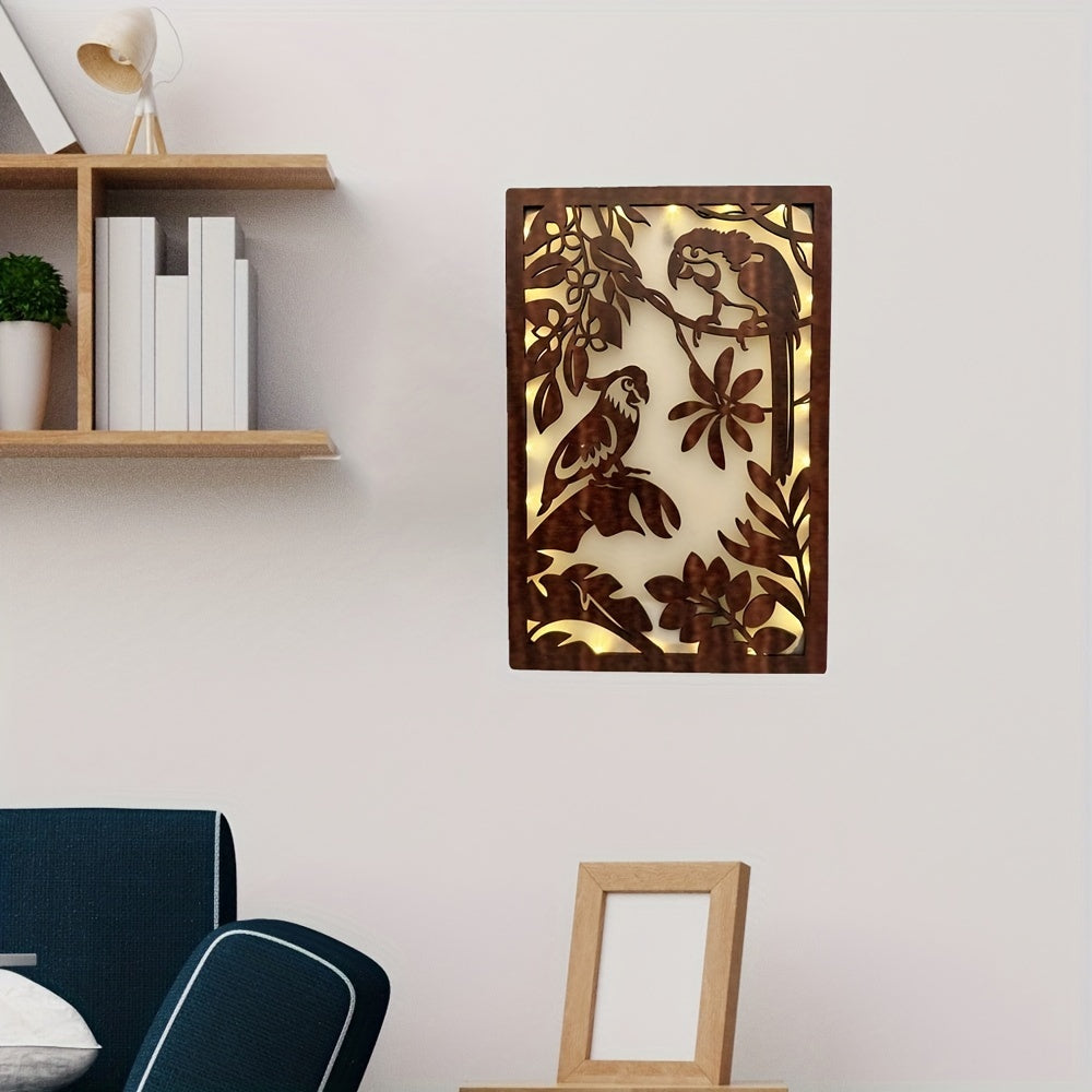 LED Parrot Shape Wooden Lamp Home Decor
