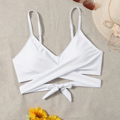  Bikini Top Solid Cross Tie Back Beach Bra