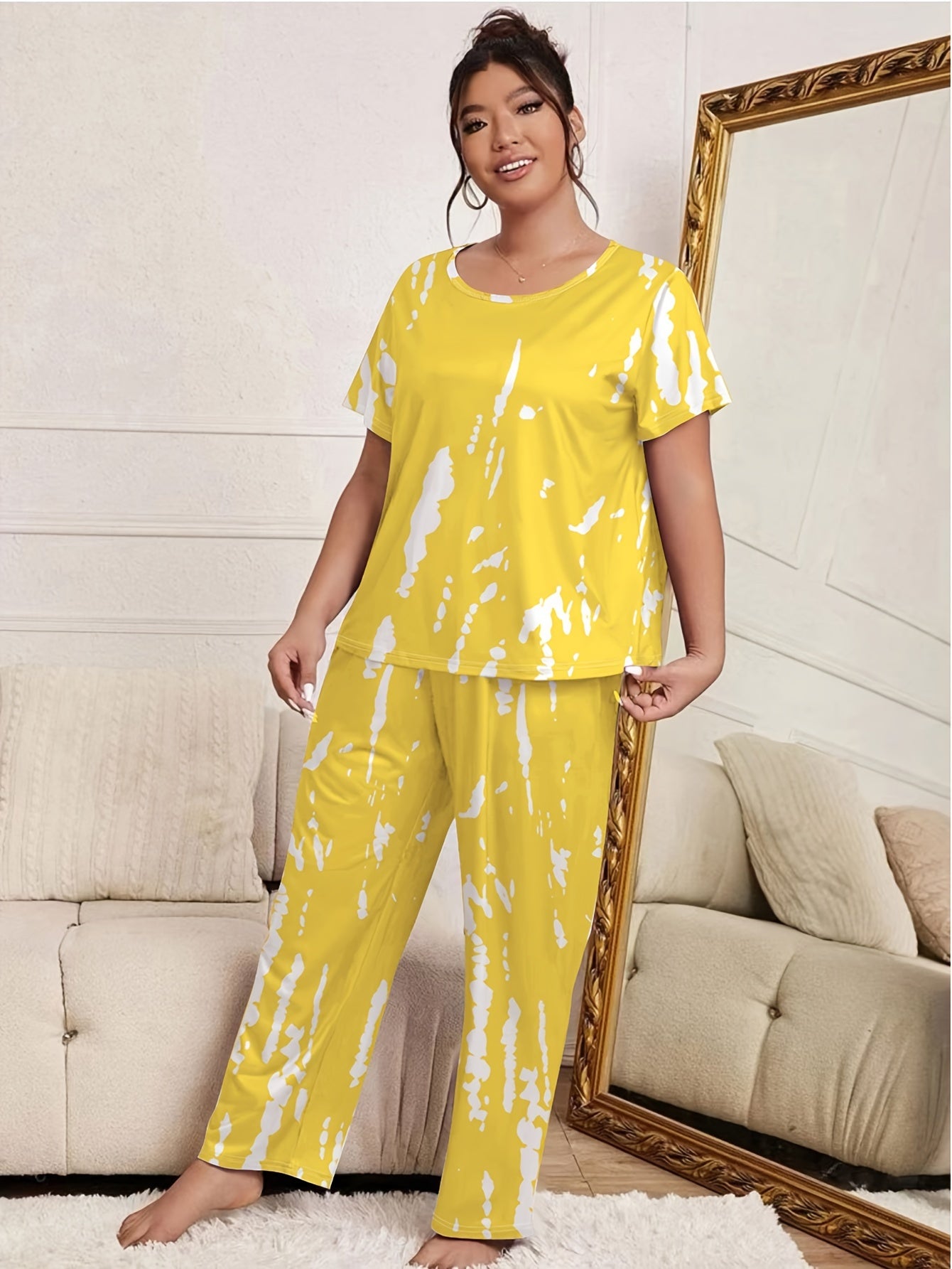  Tie Dye Short Sleeve Top & Pants Pajama Set