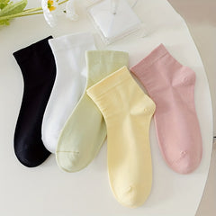 5 Pairs Solid Socks Comfy & Breathable Women's Stockings