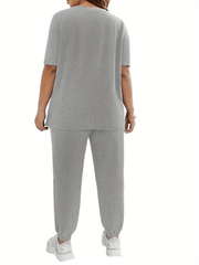 Women's Plus Heart Print Tee & Tapered Leg Pants Outfit Set