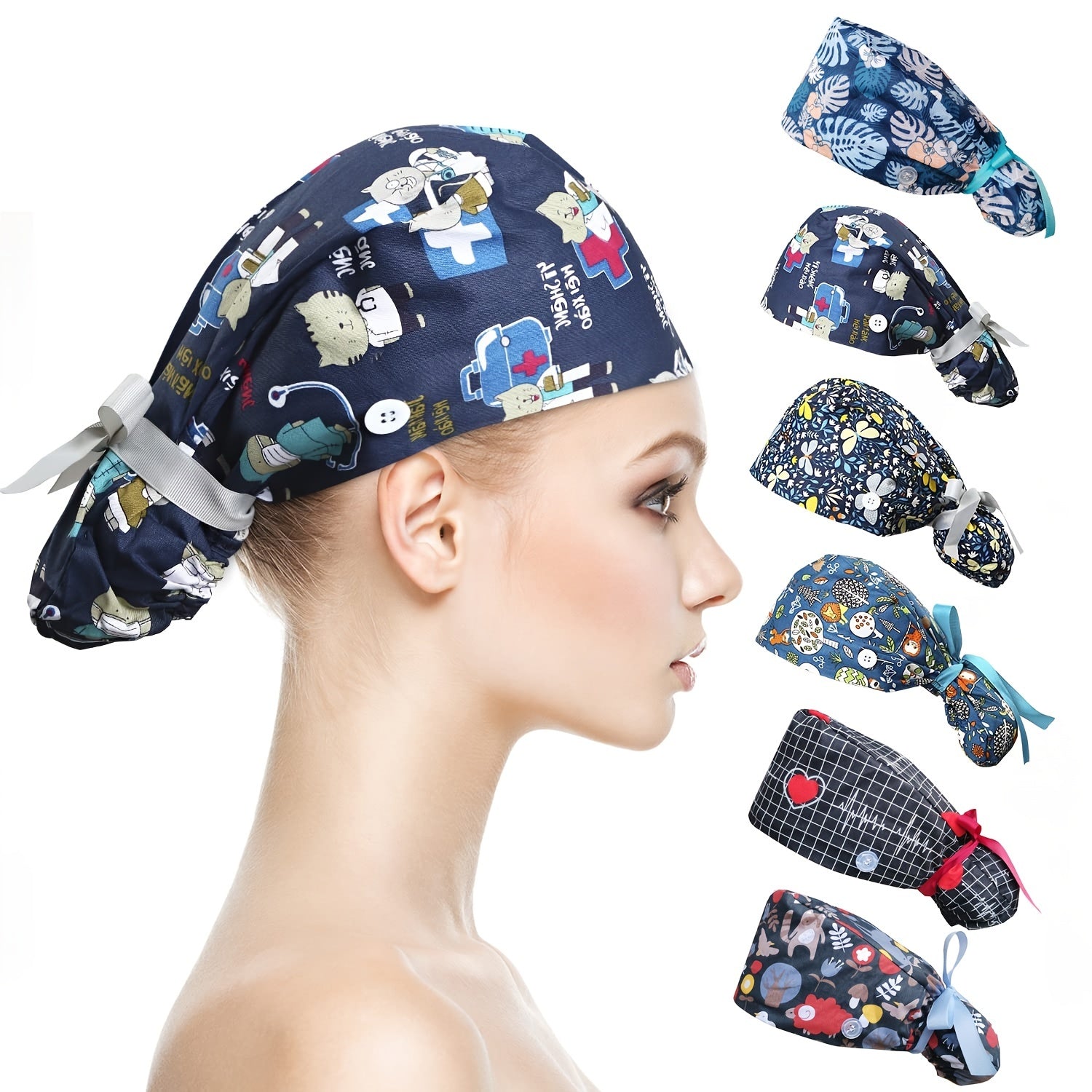 Adjustable Beanie Work Cap Cotton Back Tie Hat with Buttons