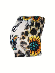  Sexy Shorts Women's Plus Art Leopard Sunflower Print