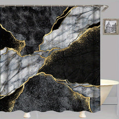 Marble Pattern Shower Curtain Set with 12 Hooks and Non Slip Bathroom Rug