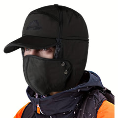 Winter Aviator Hat 3 in 1 Face Cover Earflaps Removable Mask Pilot Brim Hat