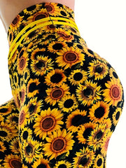 Sunflower Print Yoga Pants High Stretch Leggings Women's Activewear