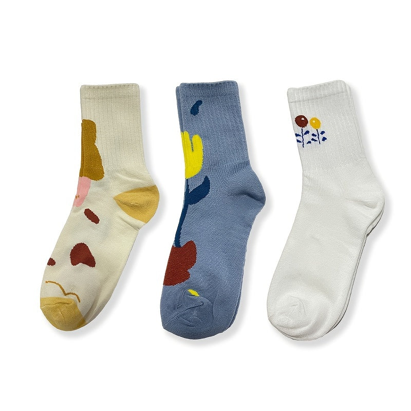 Floral Print Womens Mid Tube Stockings - 3 Pairs