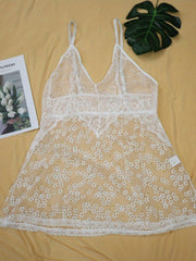  Sexy Nightdress Ditsy Floral Print V Neck Lace Sexy Sleep Dress
