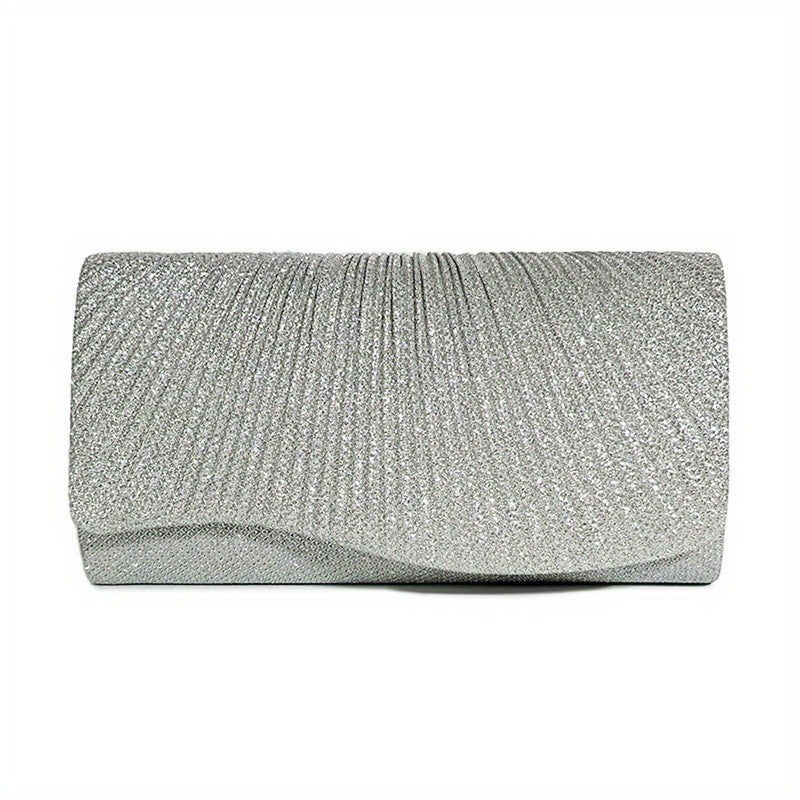 Glitter Ruched Evening Bag Flap Banquet Clutch Purse Women's Bling Handbags