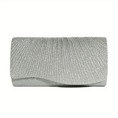 Glitter Ruched Evening Bag Flap Banquet Clutch Purse Women's Bling Handbags