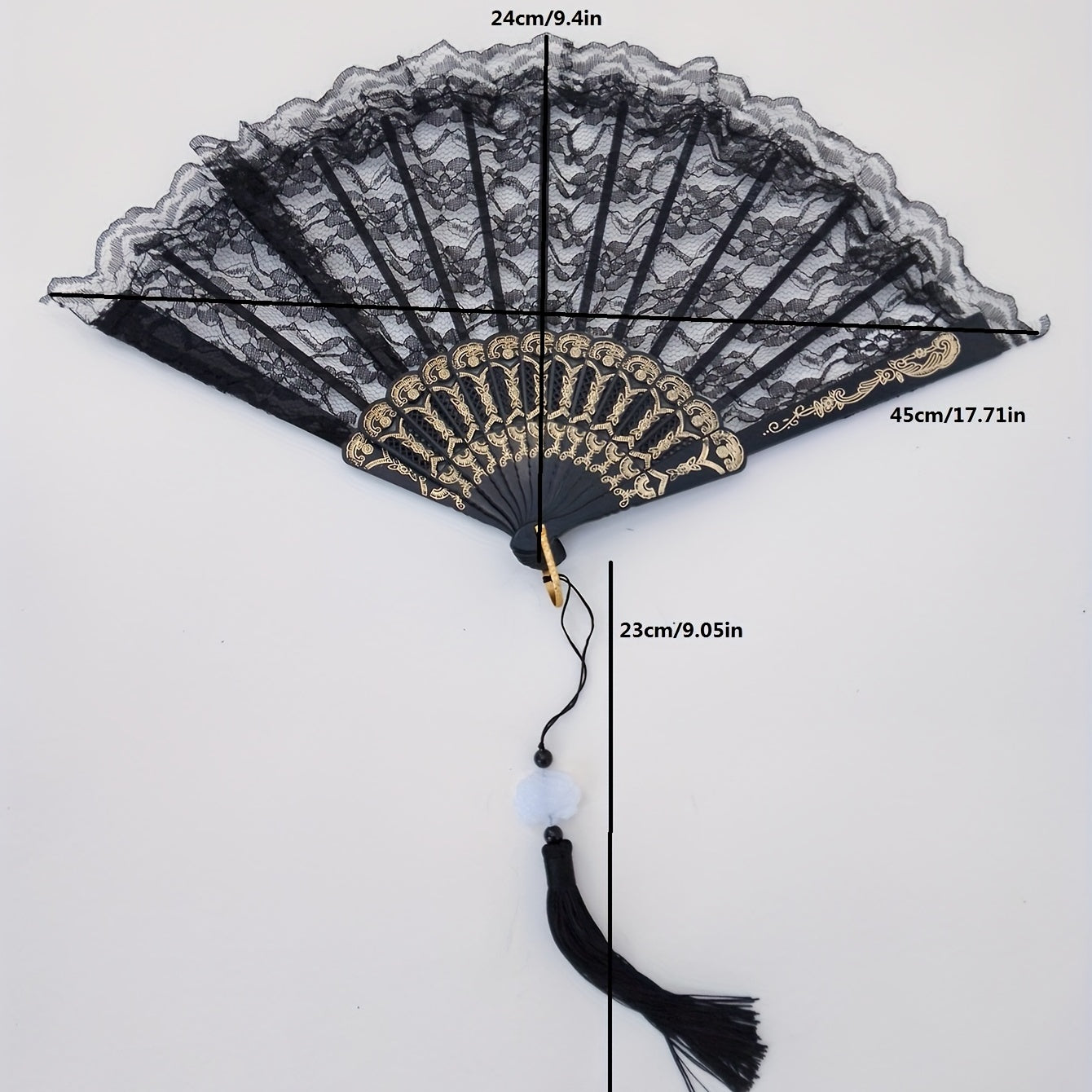Lace Floral Pattern Folding Fan with Tassel