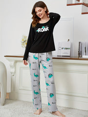 Letter Print Pajama Set Long Sleeve Top & Pants