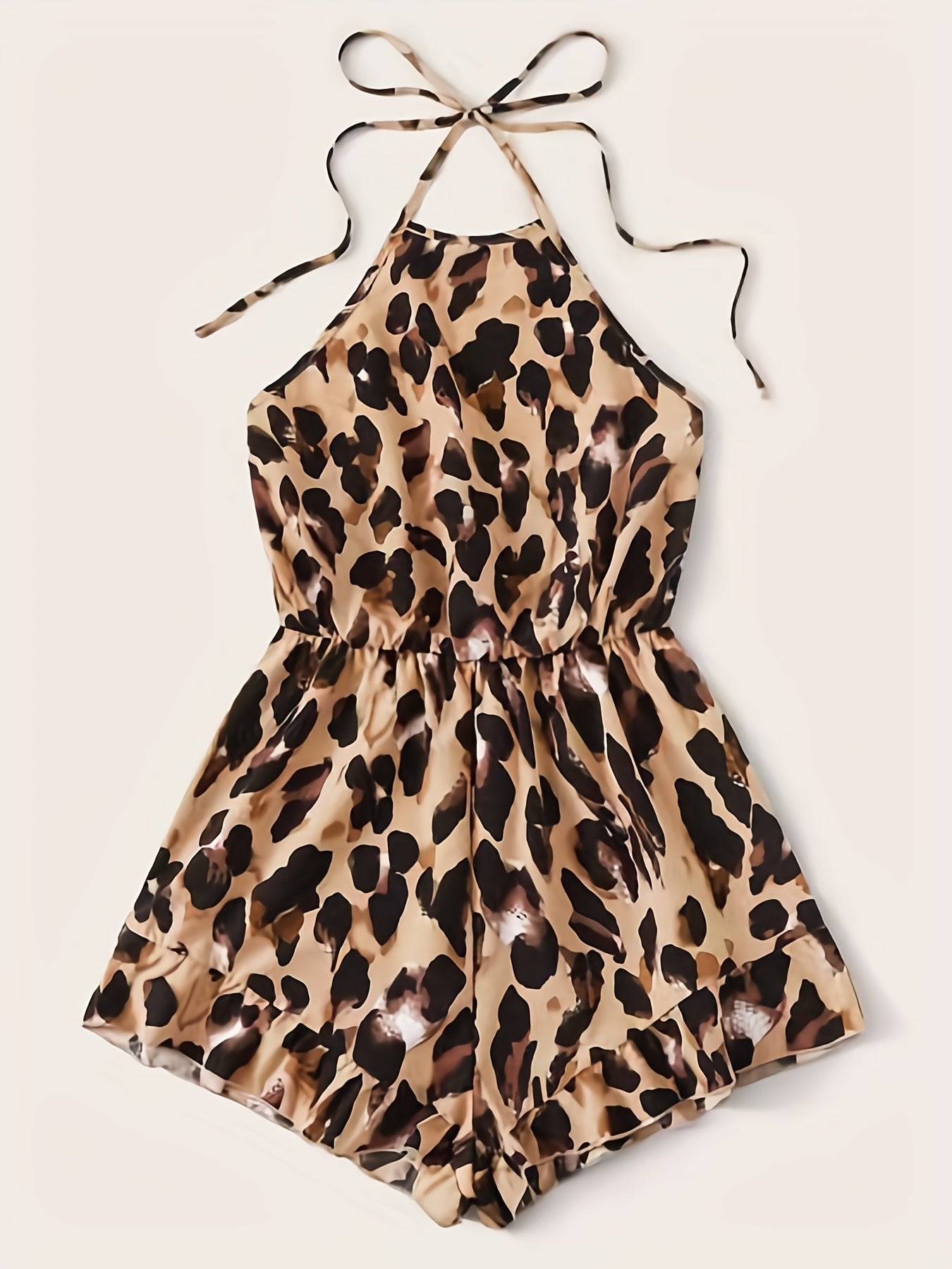 Leopard Print Backless Halter Romper Jumpsuit