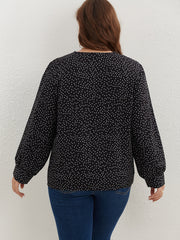  Dot Print Lantern Sleeve V Neck Top