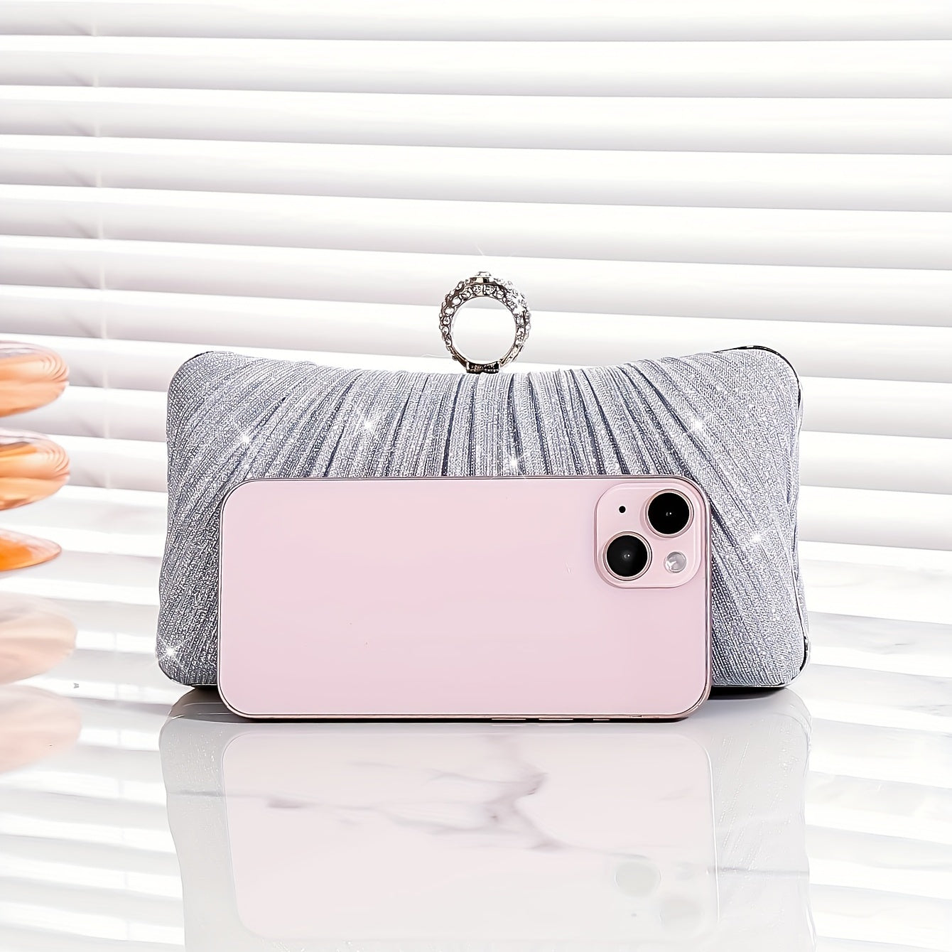 Glitter Metal Chain Clutch Textured Frame Purse Party Prom Evening Bag