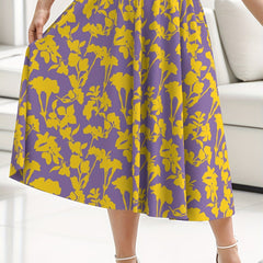  Floral Print Maxi Skirt, High Rise Elastic Waist