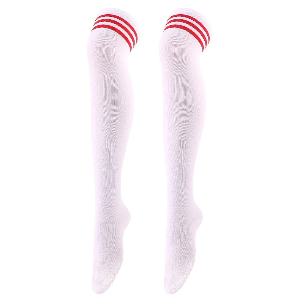 Striped Trim Thigh High Socks Over The Knee Stockings