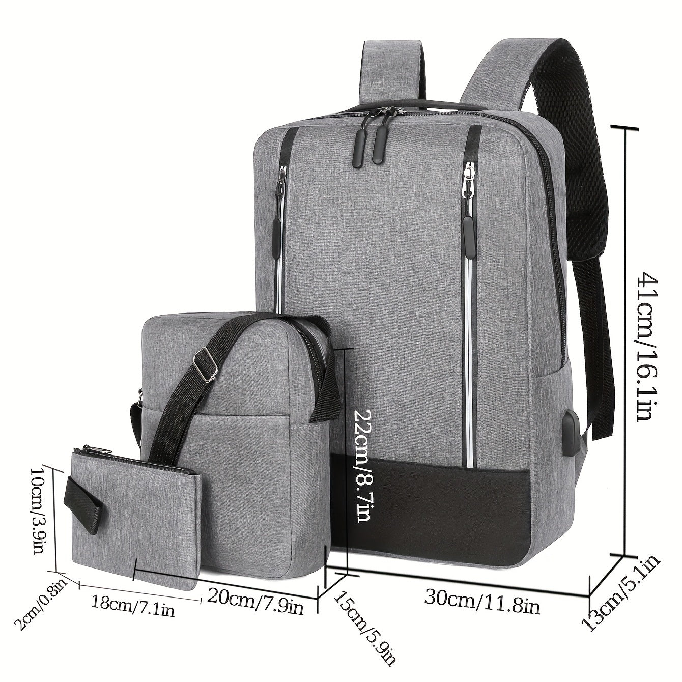 3pcs Backpack Crossbody Bag And Pen Bag Set Men's Three piece Computer Bag