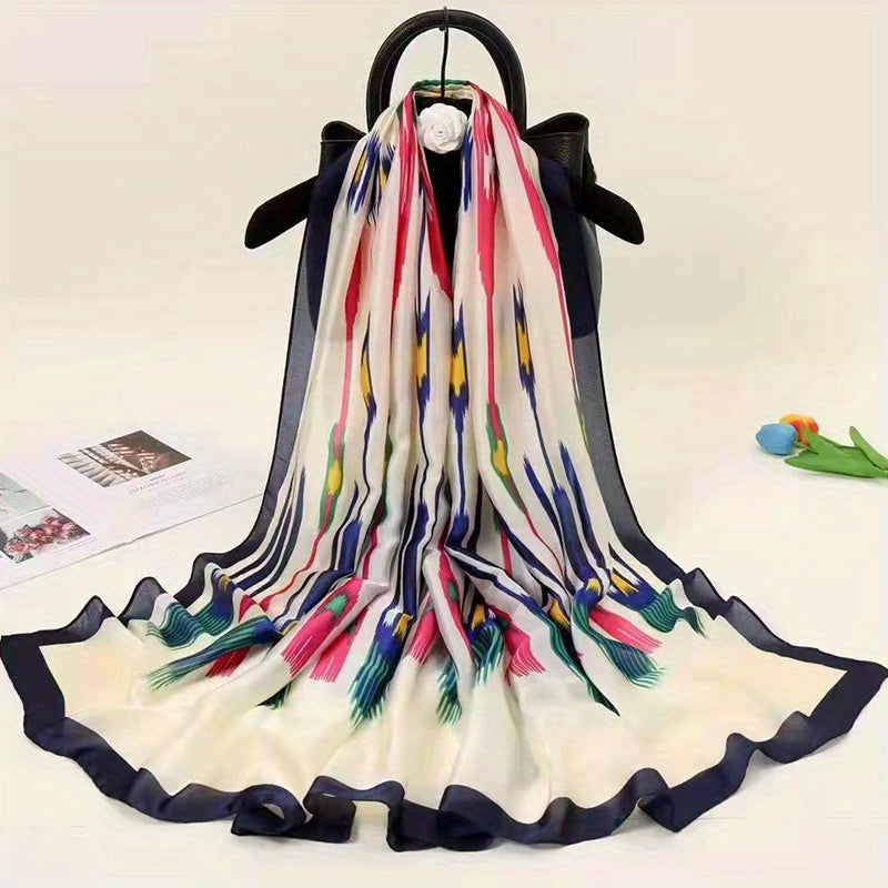 Peacock Feather Print Satin Scarf Thin Shawl Head Wrap