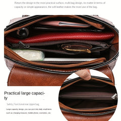 Stylish PU Leather Shoulder Bag Retro Portable Handbag Zipper Large Capacity