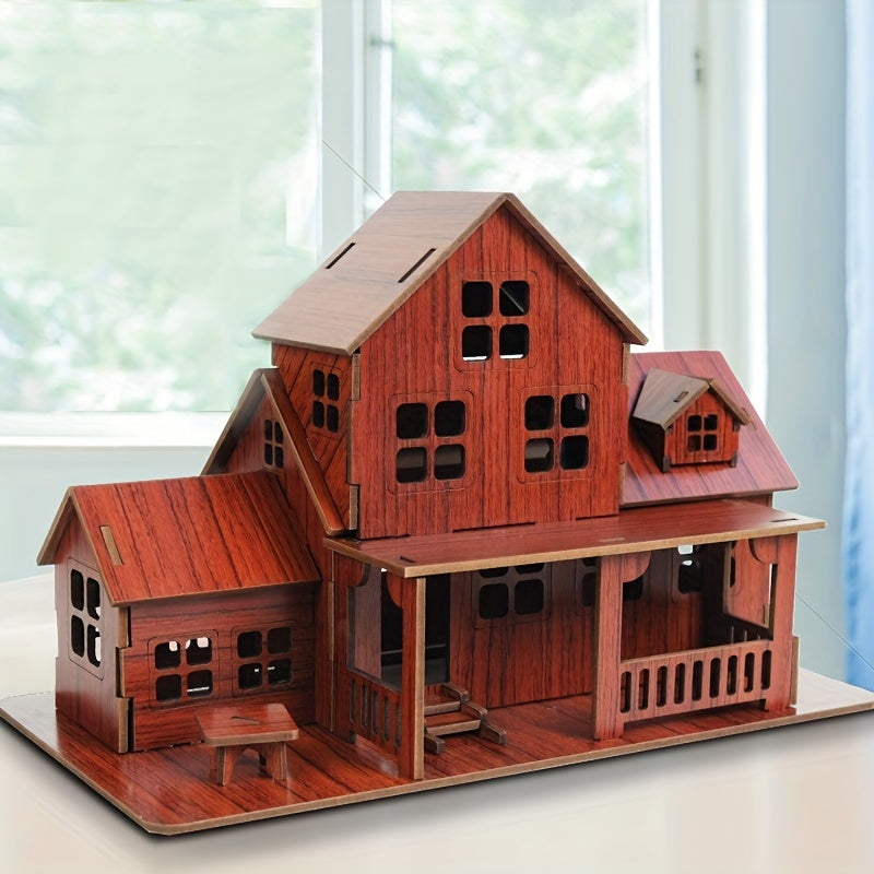 Bamboo Wooden House Puzzle Jigsaw Building Model DIY Villa Kit Gift