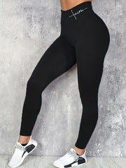  Women's High Waist Yoga Leggings, Letter Print Slim Fit