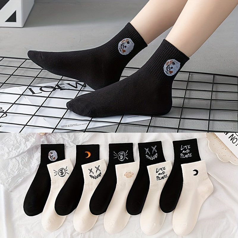 5 Pair Cartoon Print Socks Mid Tube Stockings