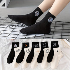 5 Pair Cartoon Print Socks Mid Tube Stockings