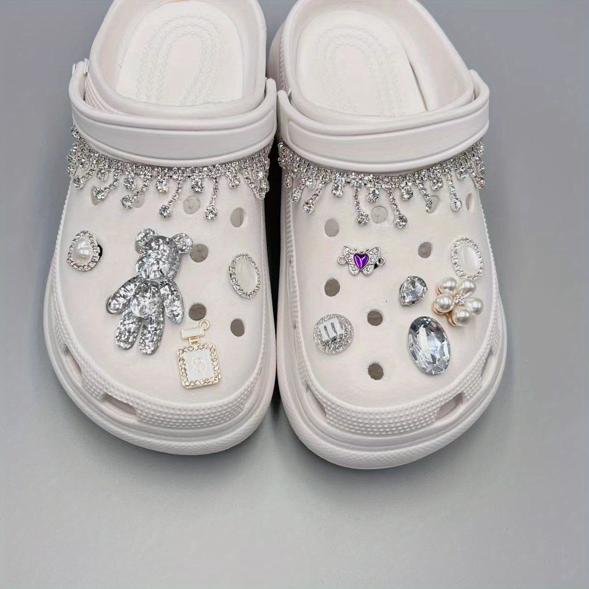 Rhinestone Shoe Decoration Set, Heart Pearl Buckle Flower DIY Charm