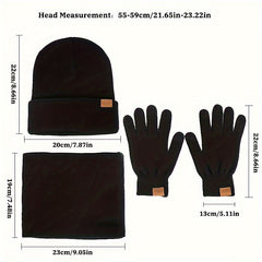 Winter Knitted Hat Scarf Gloves Set Outdoor Cycling Ski Warm Beanies