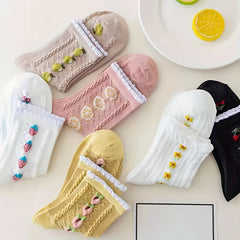 6 Pairs Fruit Pattern Socks Comfy & Breathable Women's Stockings
