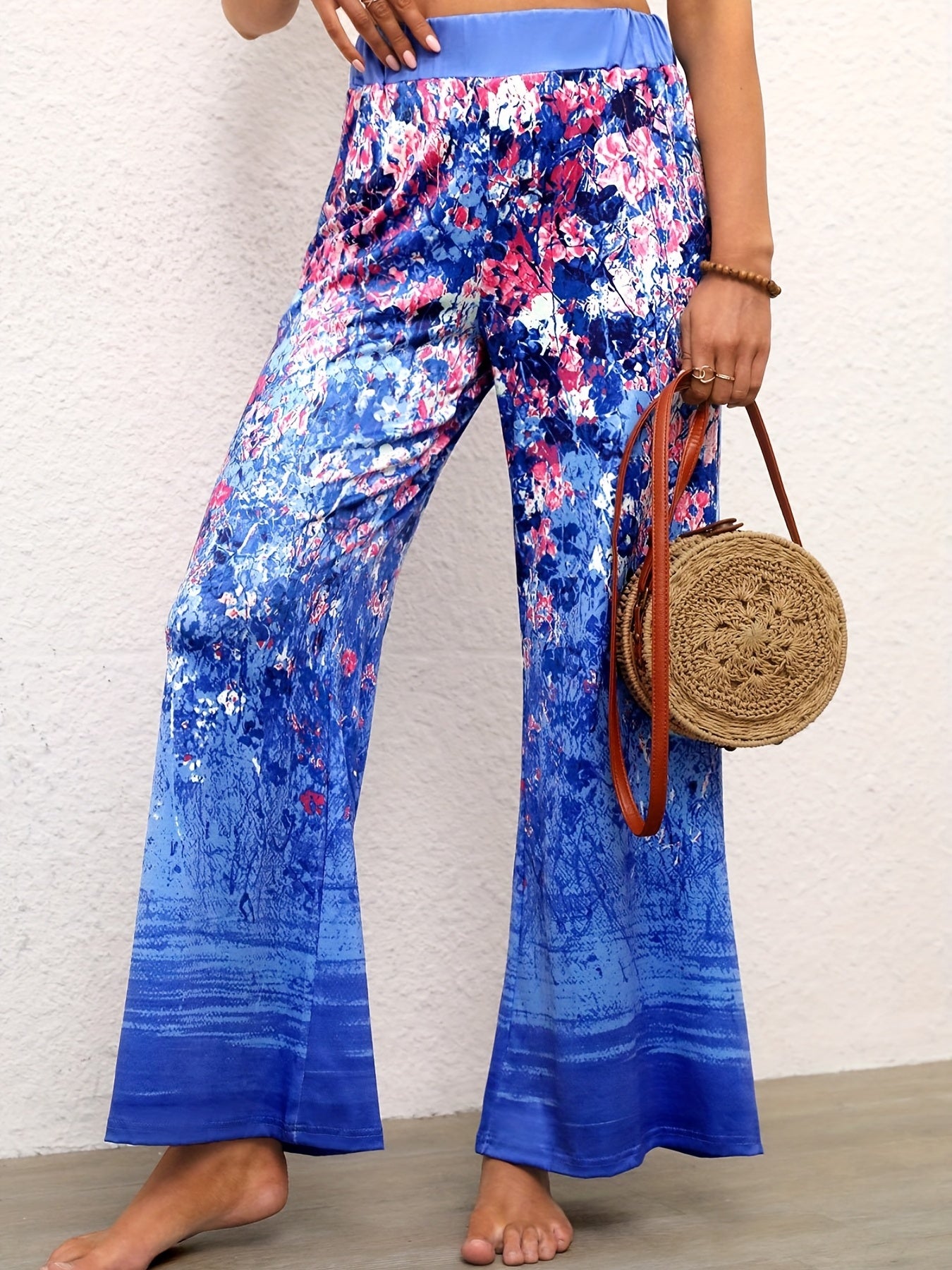 Floral Print High Rise Stretch Flare Leg Pants